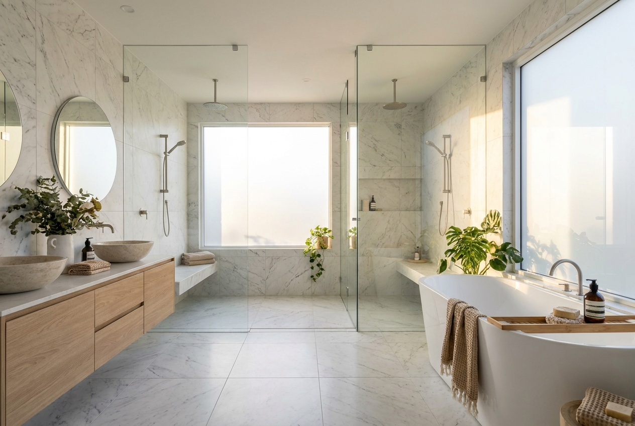 Serene spa bathroom with a freestanding tub