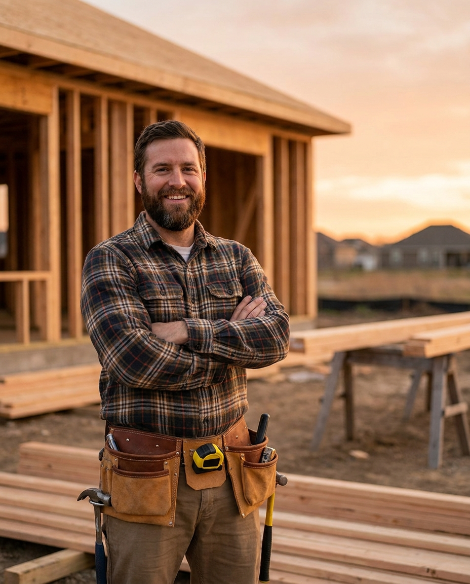 Denis, owner of Integrity Home Construction, with tool belt