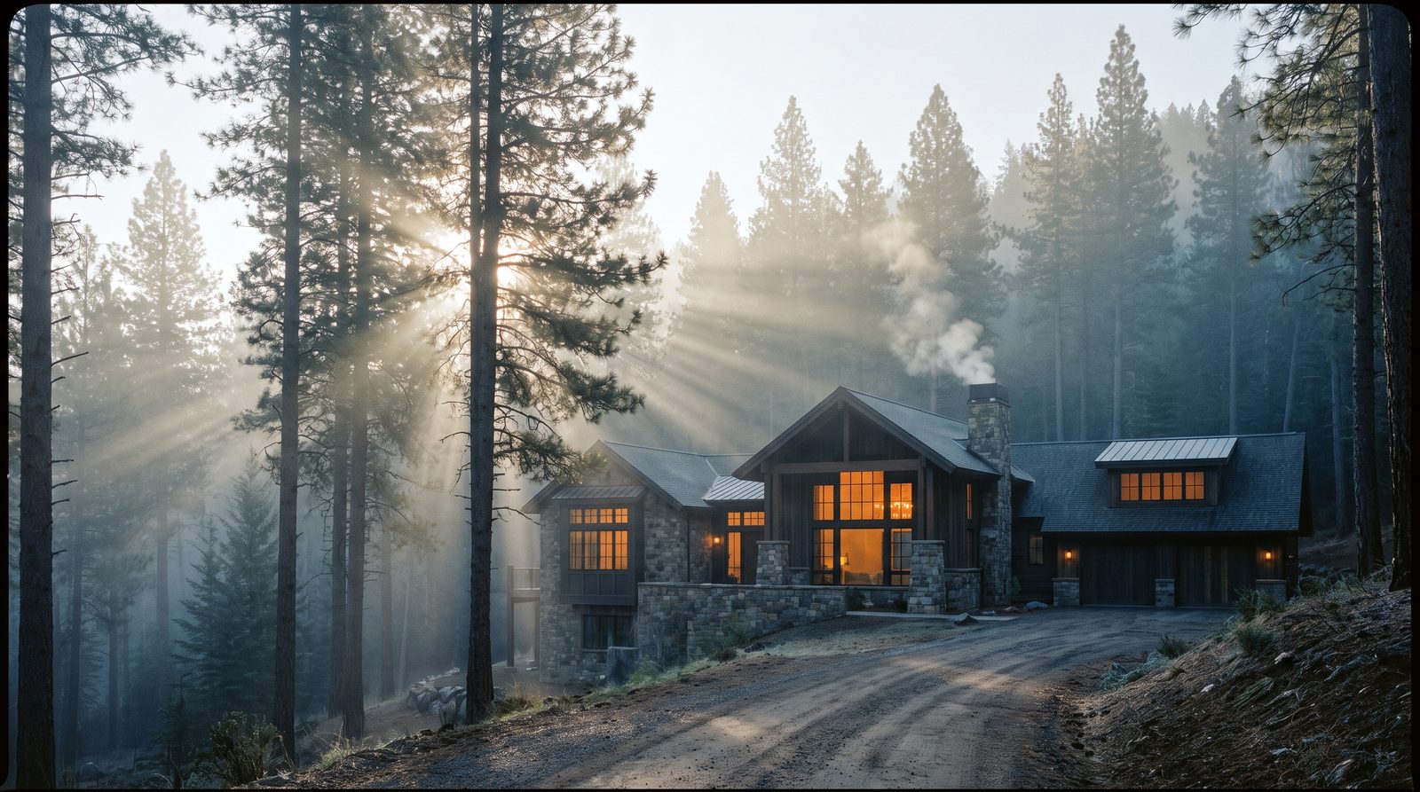 Home in morning fog
