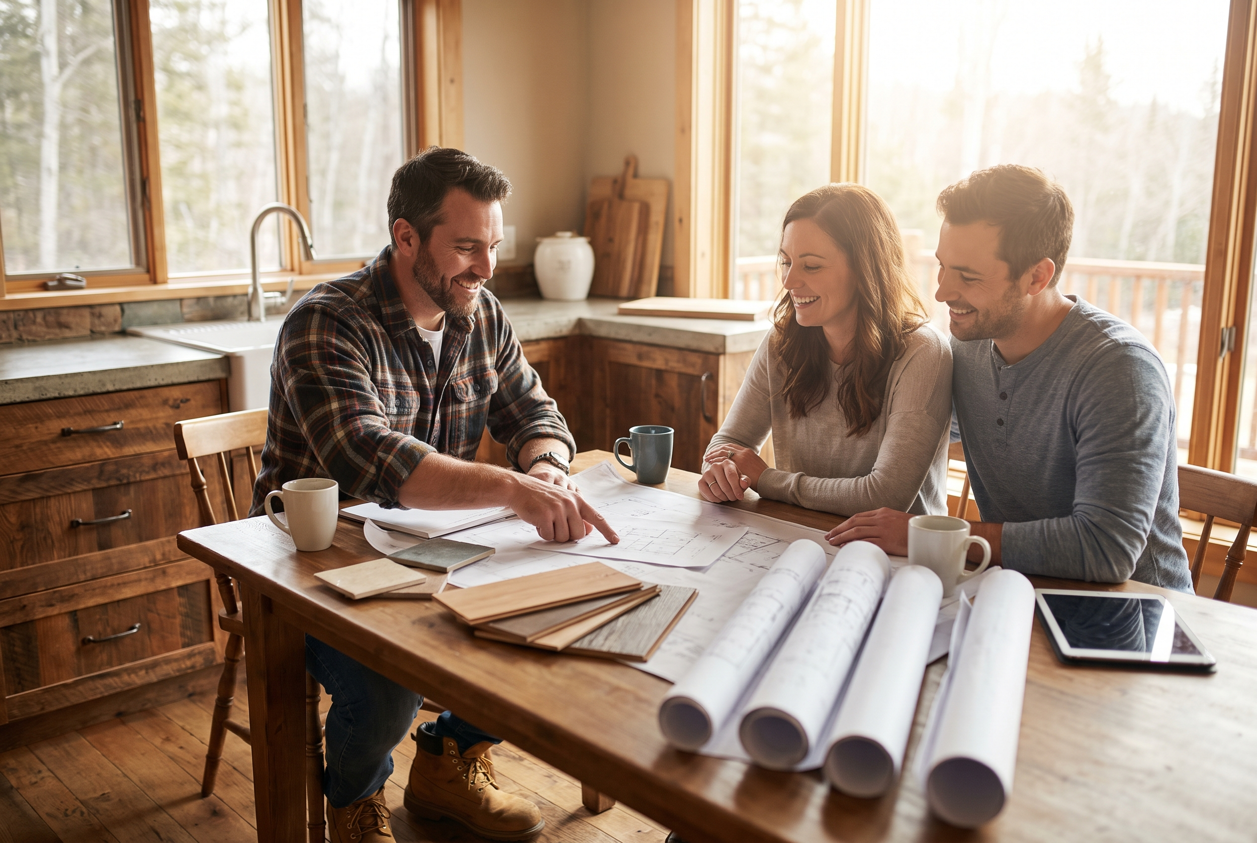 Builder openly reviewing the estimate with homeowners